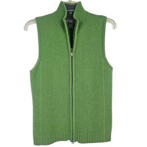 Eddie Bauer Green Lambswool Blend Vest S Cotton Lined Double Zip Outdoors Preppy